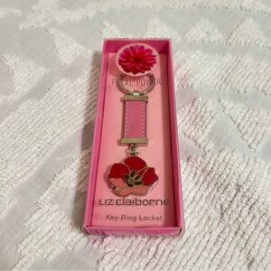 NWT Liz Claiborne Petal Power Pink Flower Key Ring Locket/Bag Charm/Key Chain